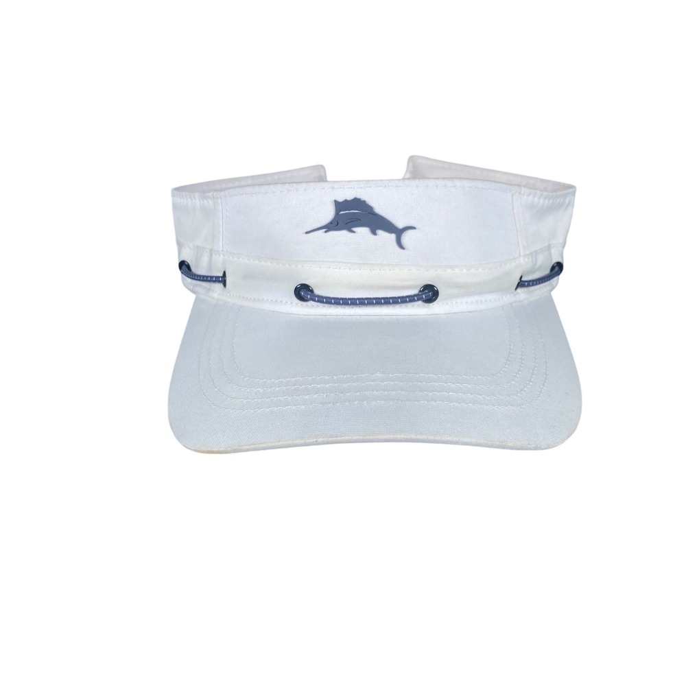 Tommy Bahama Visor Hat Mens Adjustable White Marlin Logo Bungee Cord